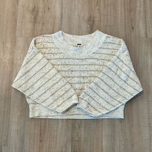 Free People Starlight Pullover Striped Knit Sweater in Cream and Tan